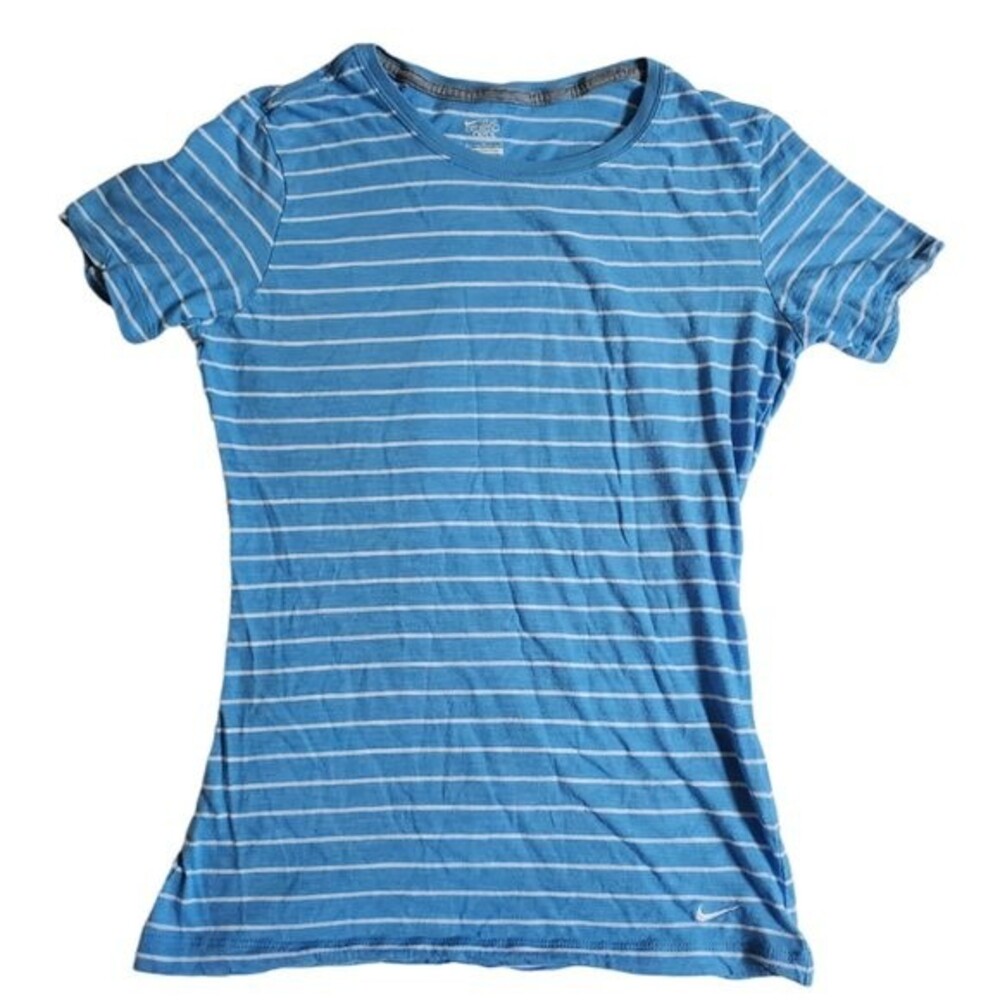 Nike The Athletic Dept blue white striped short sleeve crew neck t shirt sz M